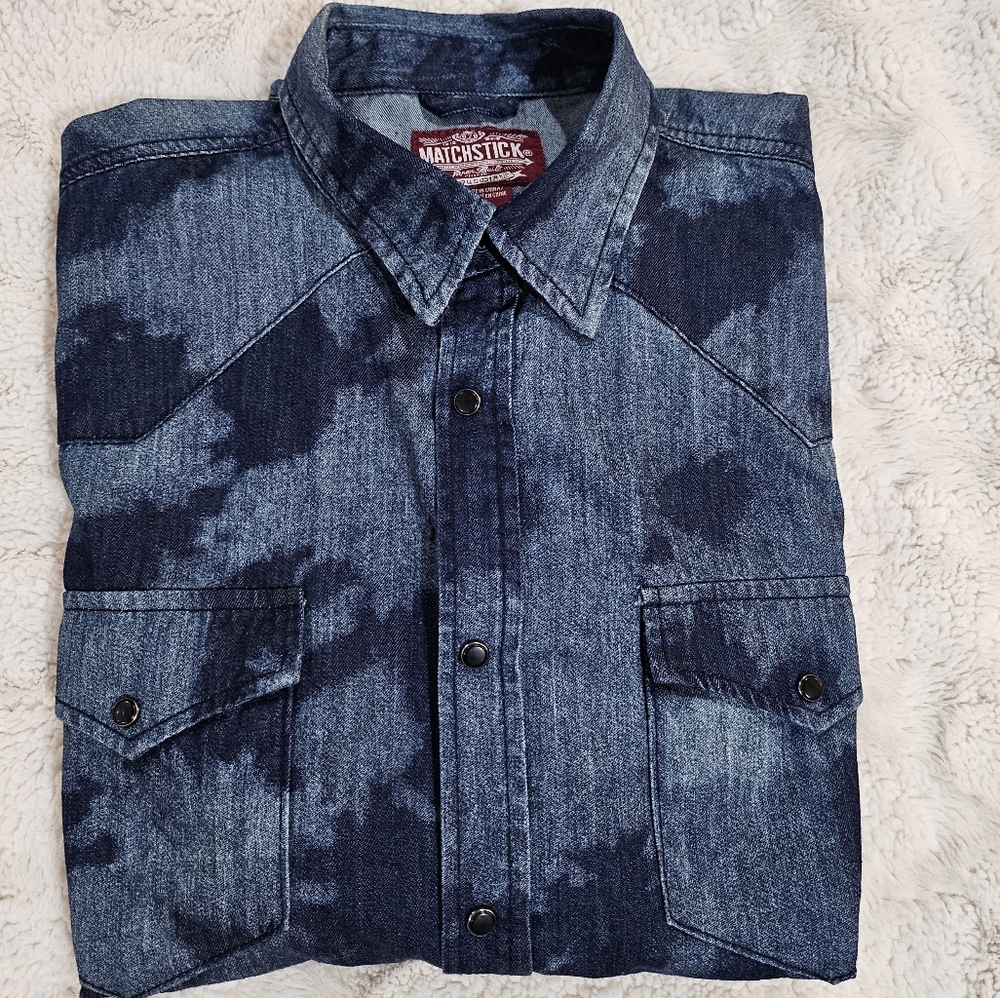 Matchstick  Denim Camo Shirt w/ snaps